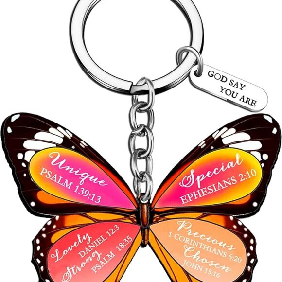 Bible Verse Keychain Bag Charm God Says You Are Butterfly - Picture 4 of 9